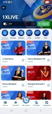 1xBet app live casino