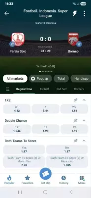 1xBet app live betting screen